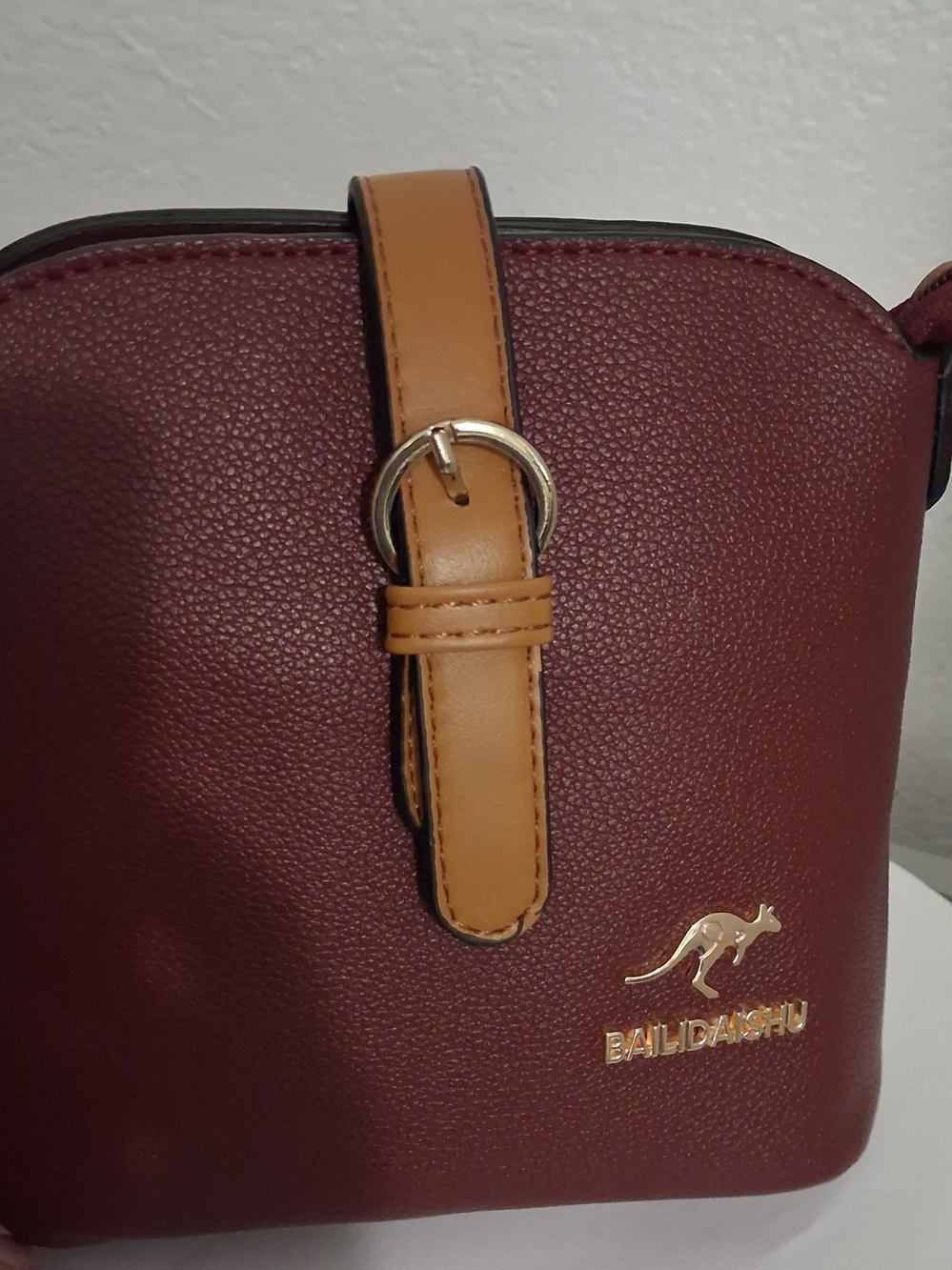 Men's Burgundy and Tan Crossbody Bag